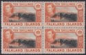 Falkland Islands 1949 KGVI 10sh Black + Red-Orange Block of 4 Mint SG162b c£560