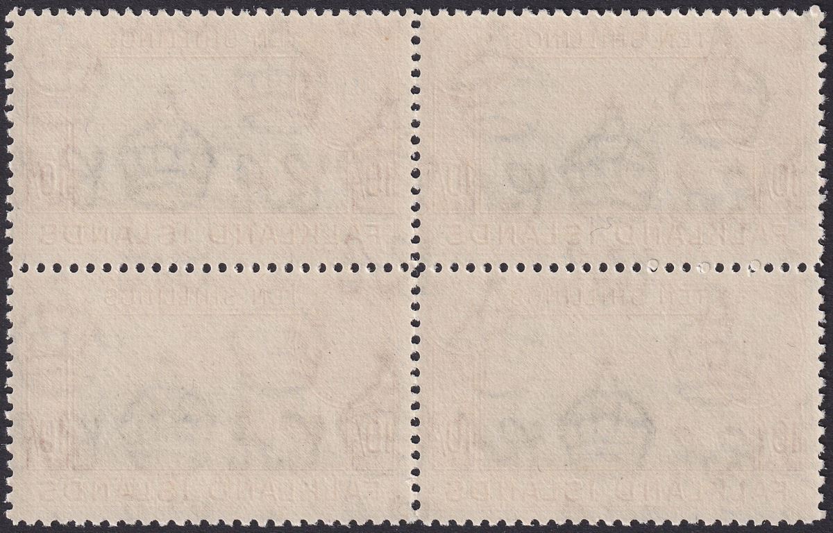 Falkland Islands 1949 KGVI 10sh Black + Red-Orange Block of 4 Mint SG162b c£560