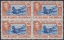 Falkland Islands 1949 KGVI 5sh Dl Blue + Yellow-Brown Block 4 Mint SG161c c£560