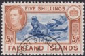 Falkland Islands 1938 KGVI 5sh Indigo and Pale Yellow-Brown Used SG161b cat £90