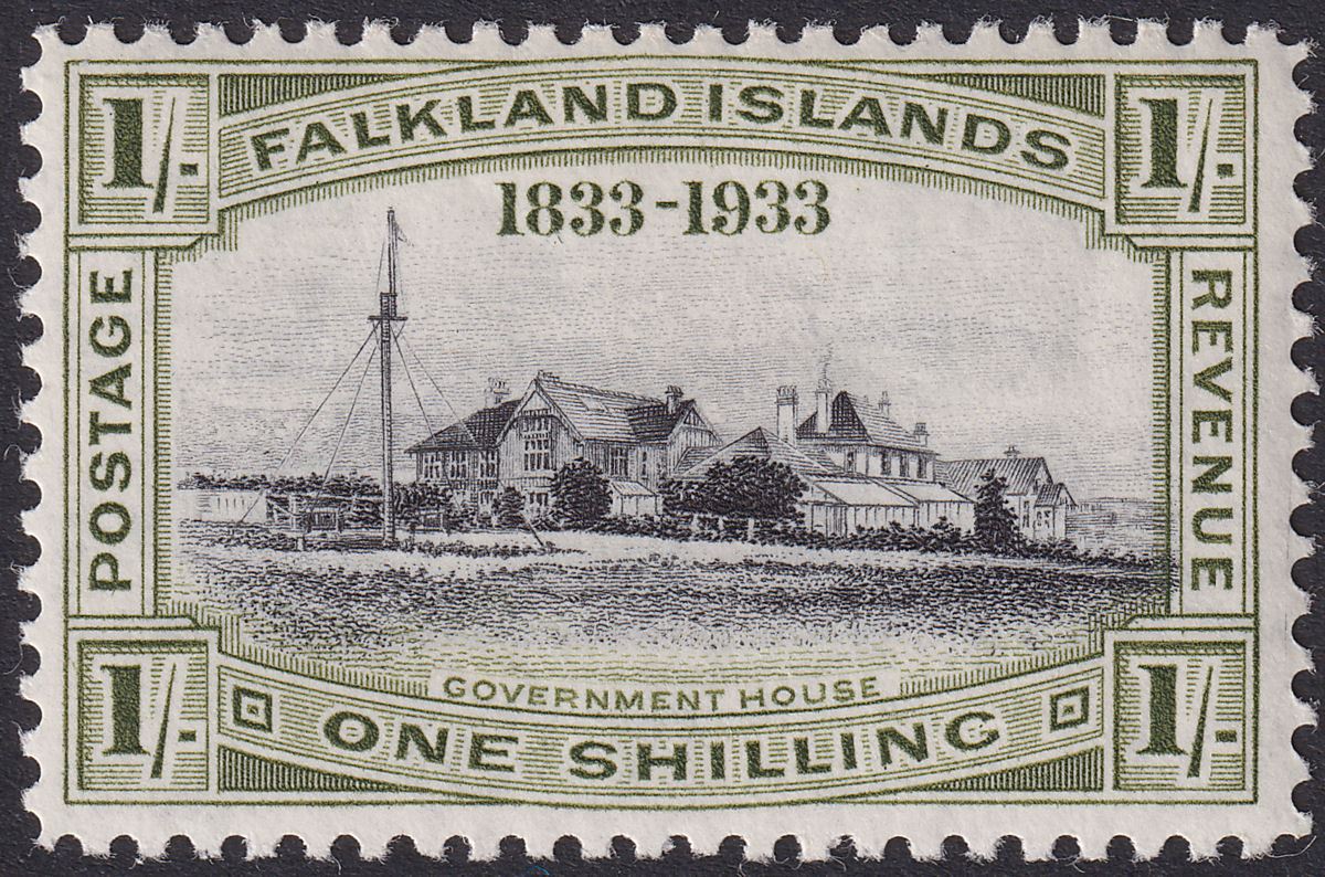 Falkland Islands 1933 KGV Centenary Government House 1sh Mint SG134 cat £75