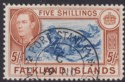 Falkland Islands 1938 KGVI 5sh Blue and Chestnut Used SG161 cat £95