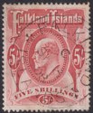 Falkland Islands 1904 KEVII 5sh Red Used SG50 cat £180 with tones