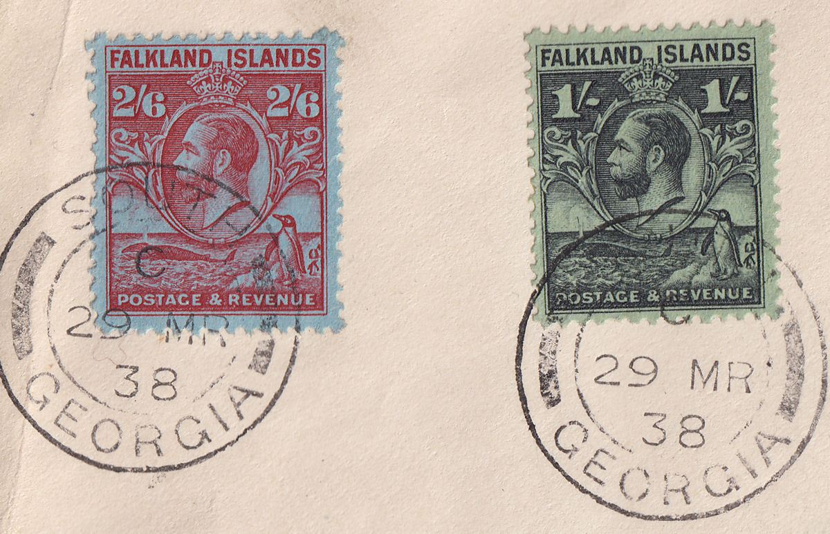 Falkland Islands 1938 KGV Whale Penguins Set to 2sh6d Used Cover SOUTH GEORGIA