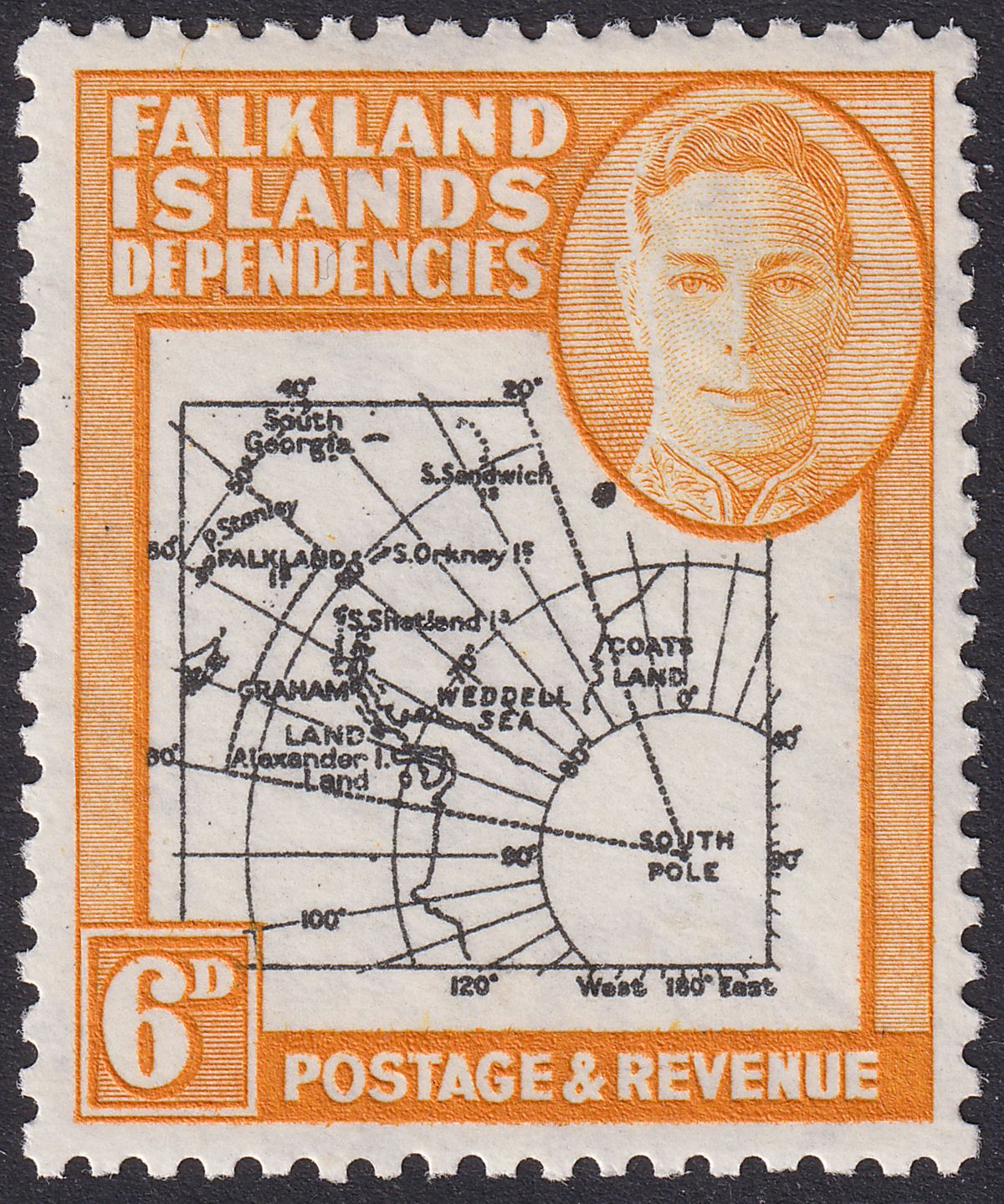 Falkland Islands Dependencies 1946 KGVI 6d Dot By Oval Variety Mint SG G6d c£275
