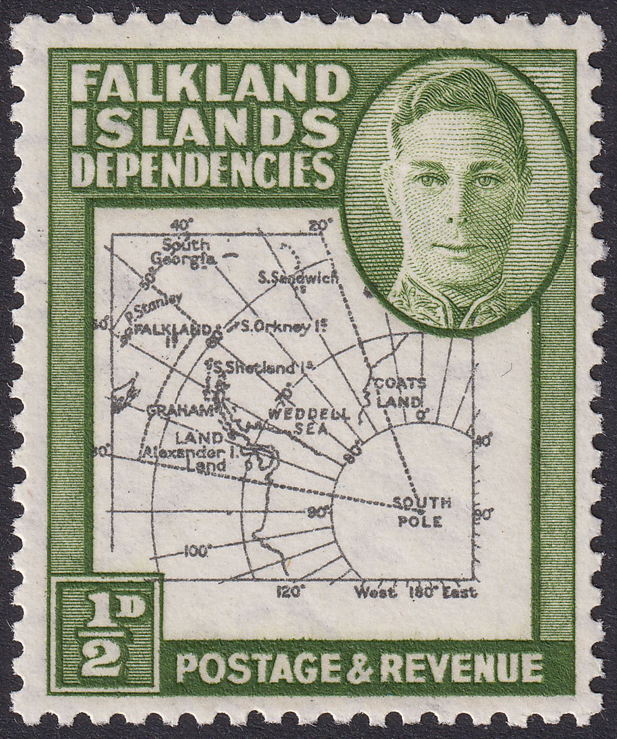 Falkland Islands Dependencies 1946 KGVI ½d Dot By Oval Variety Mint SG G1d c£325