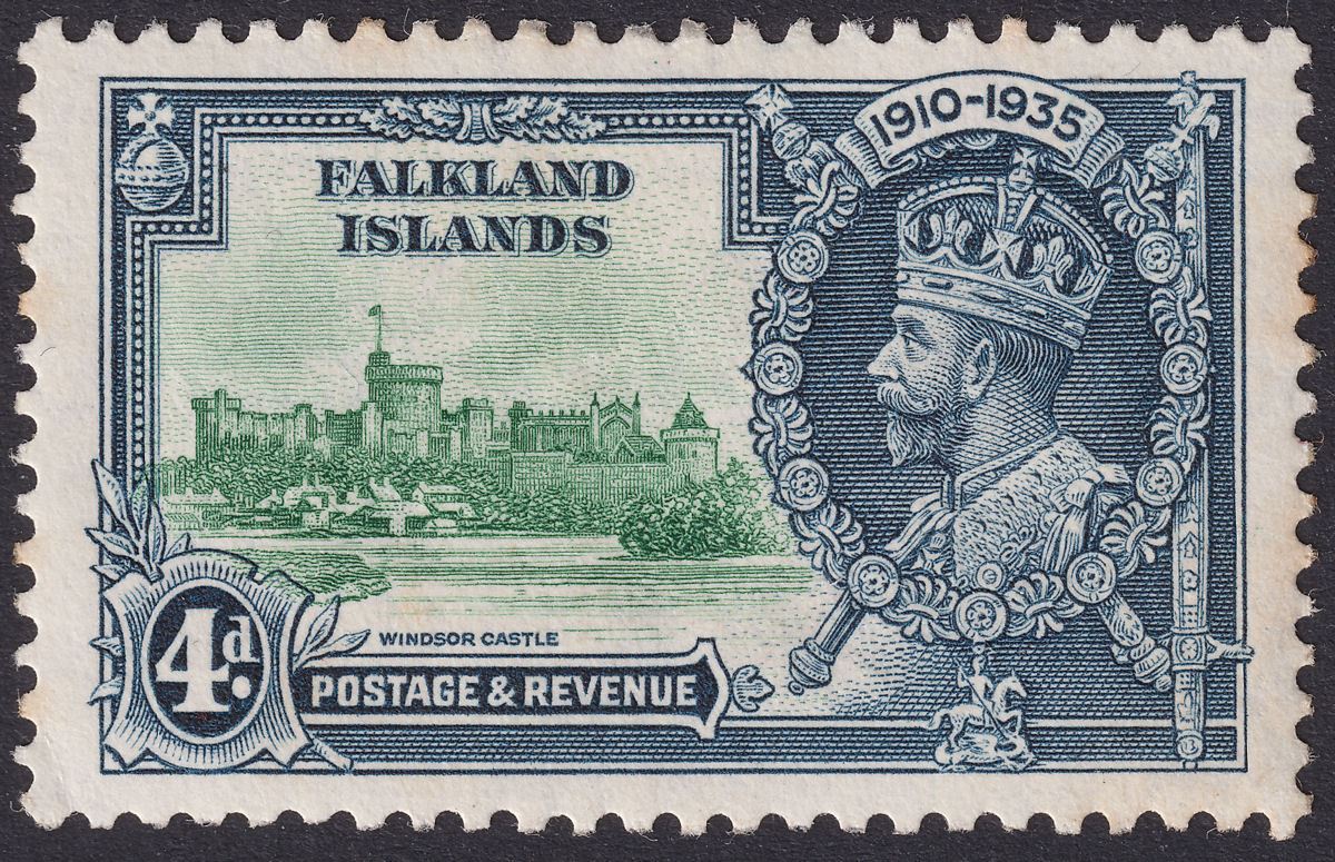 Falkland Islands 1935 KGV Jubilee 4d Double Flagstaff Unused SG141e c£1000 mint