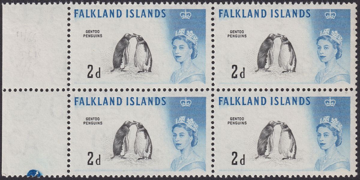 Falkland Islands 1966 QEII Birds 2d Penguin DLR Marg Block of 4 Mint SG195a c£88