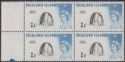 Falkland Islands 1966 QEII Birds 2d Penguin DLR Marg Block of 4 Mint SG195a c£88