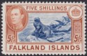 Falkland Islands 1938 KGVI 5sh Indigo + Yellow-Brown UM Mint SG161b c£1100 tone
