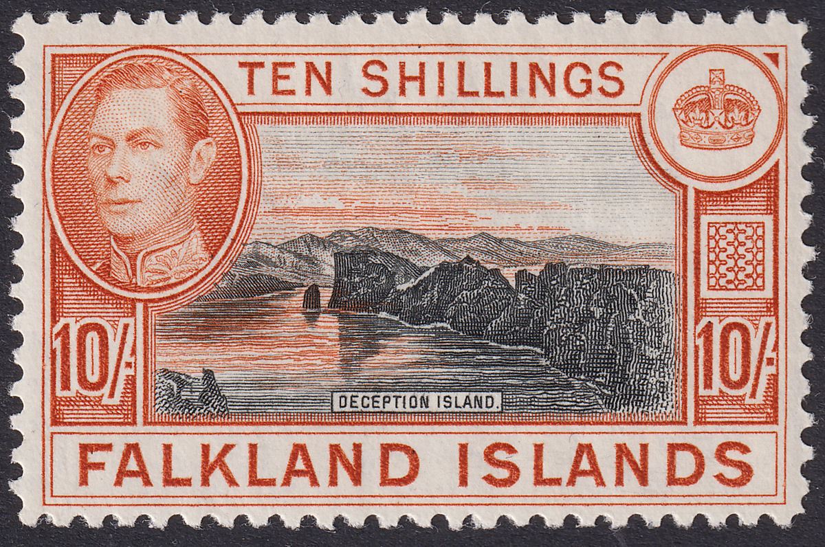 Falkland Islands 1942 KGVI 10sh Black and Light Orange UM Mint SG162a cat £350