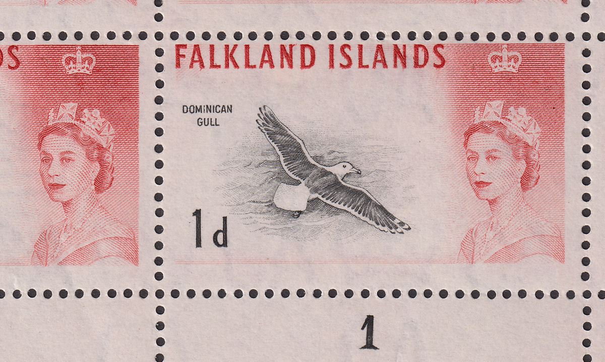 Falkland Islands 1963 QEII Birds 1d Weak Entry + Sub Cliche Mint SG194ab c£85++