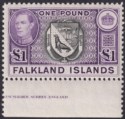 Falkland Islands 1938 KGVI £1 Blk + Reddish Violet Imprint UM Mint SG163 second
