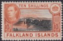 Falkland Islands 1949 KGVI 10sh Black and Red-Orange Mint SG162b cat £140
