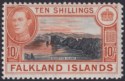 Falkland Islands 1950 KGVI 10sh Black + Deep Reddish Orange Mint SG162c cat£1000