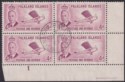 Falkland Islands 1952 KGVI 4d Block w Broken Frame Variety Used SG177a cat £60