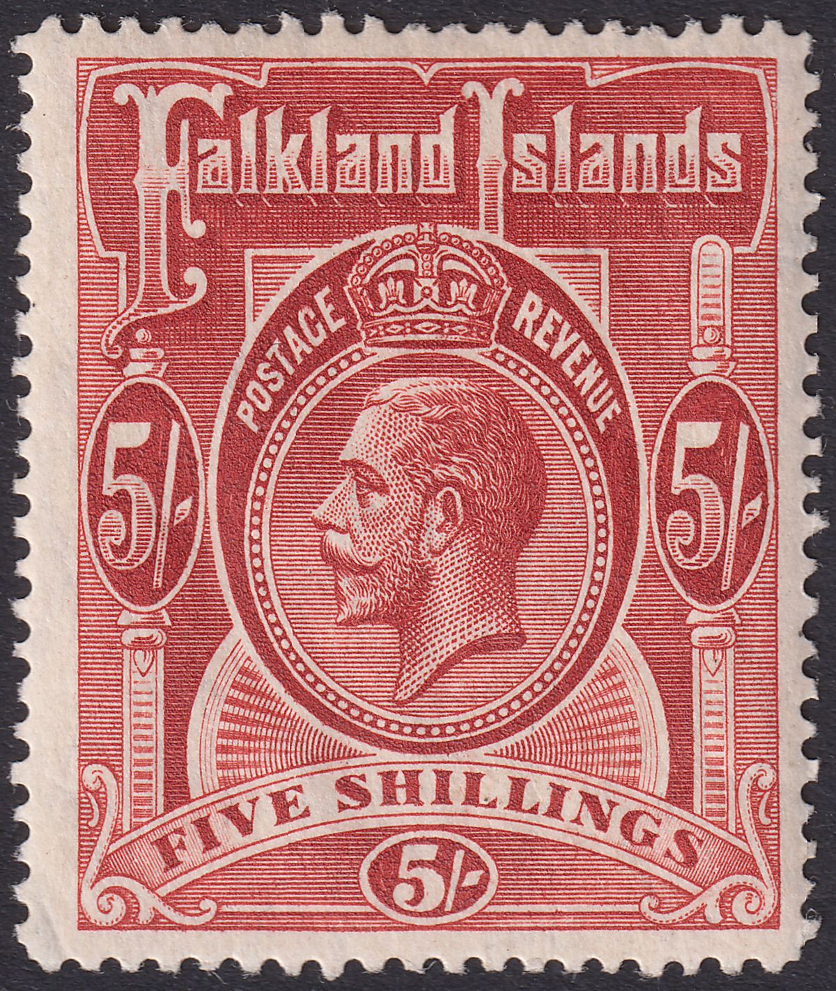 Falkland Islands 1912 KGV 5sh Deep Rose-Red Mint SG67 cat £130
