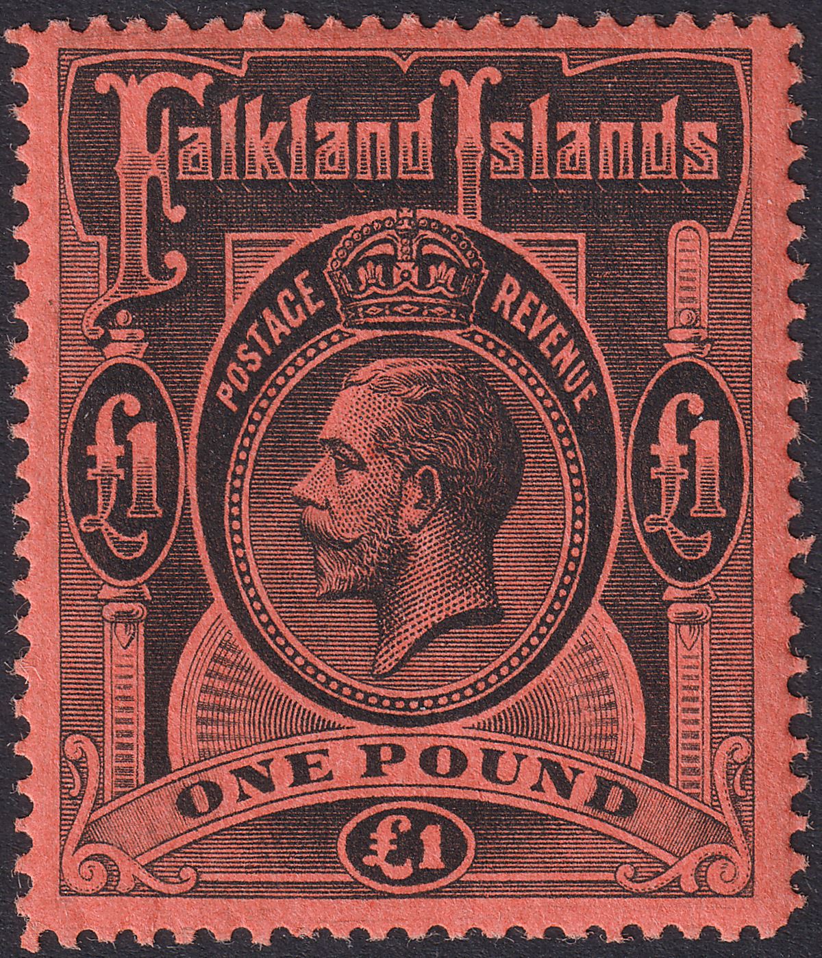 Falkland Islands 1914 KGV £1 Black on Red Mint SG69 cat £550
