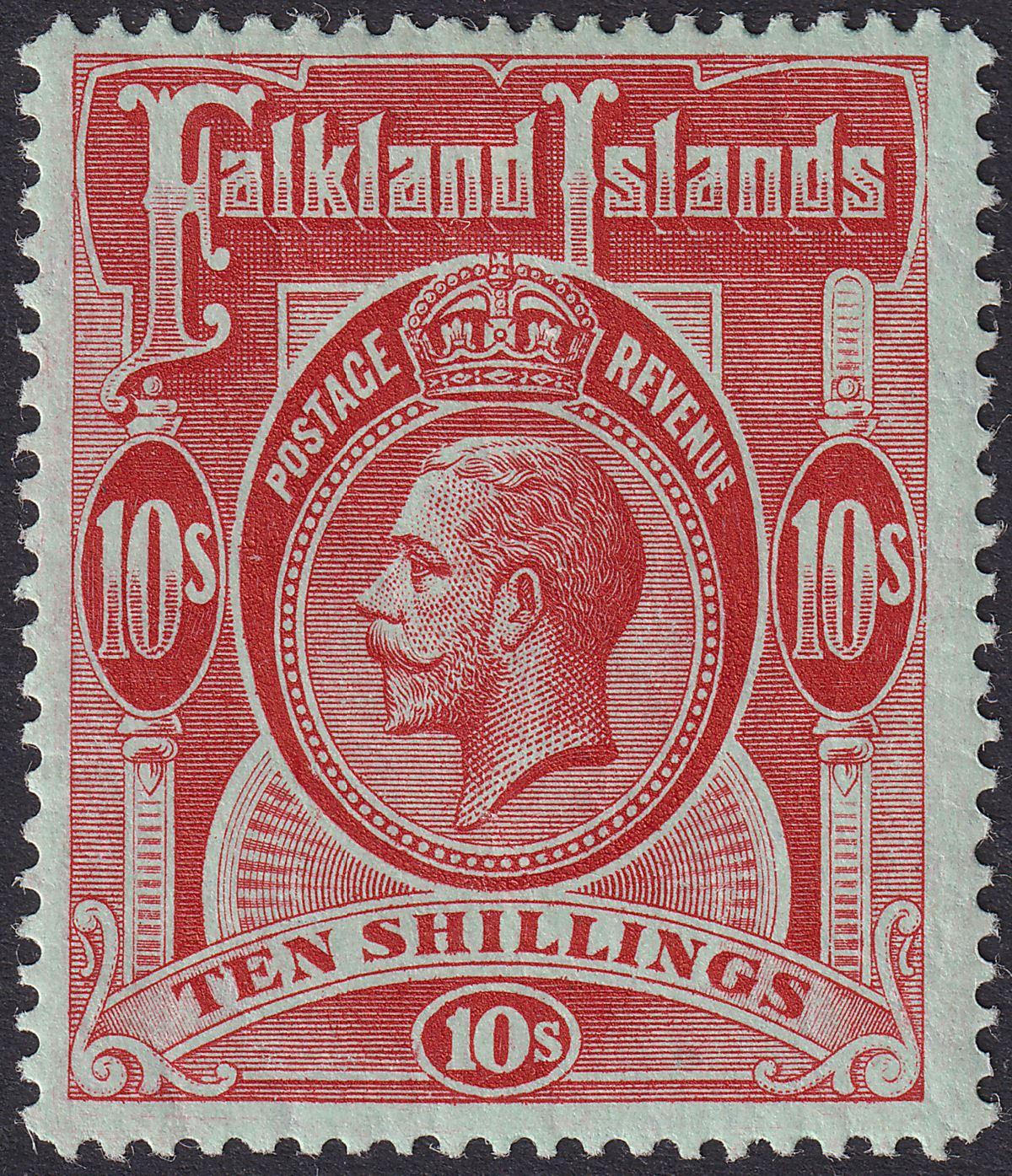 Falkland Islands 1914 KGV 10sh Red on Green Mint SG68 cat £200