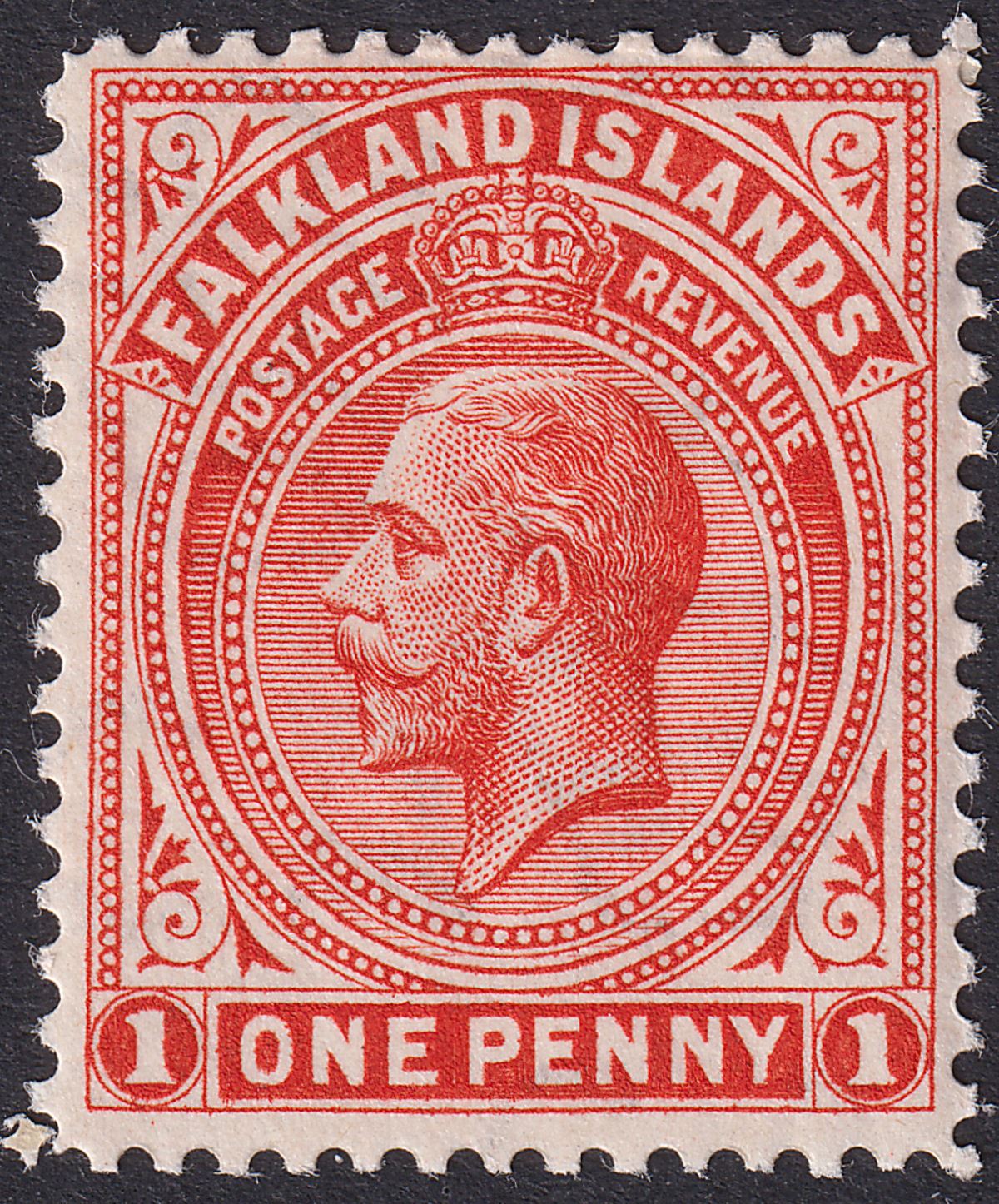 Falkland Islands 1914 KGV 1d Bright Orange-Verm Line Perf UM Mint SG61a cat £50