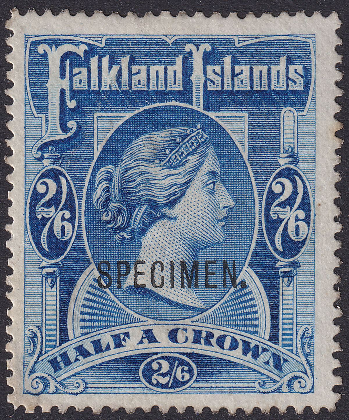 Falkland Islands 1898 QV SPECIMEN Overprint 2sh6d Deep Blue Mint SG41s REPAIRED