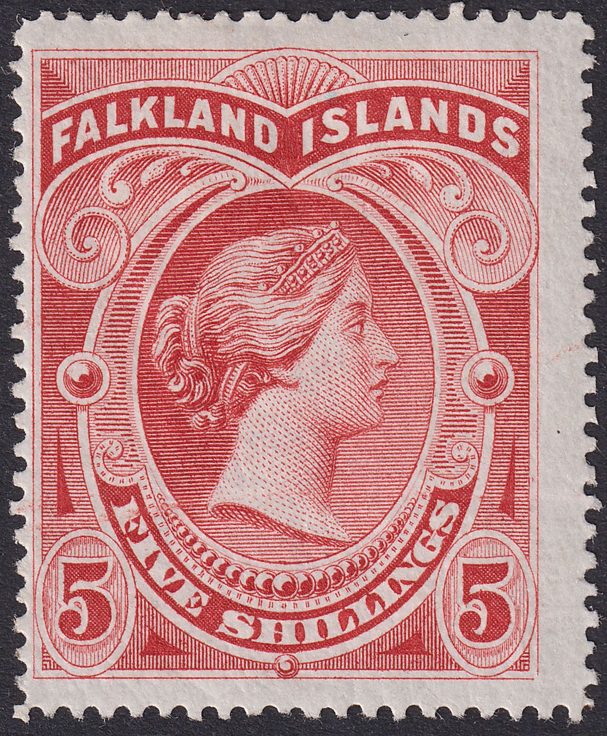 Falkland Islands 1898 QV 5sh Red Mint SG42 cat £250