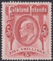 Falkland Islands 1904 KEVII 5sh Red UM Mint SG50 cat £225