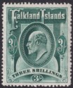 Falkland Islands 1907 KEVII 3sh Deep Green wmk Reversed Mint SG49bx cat £4500