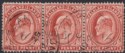 Falkland Islands 1908 KEVII 1d Dull Coppery Red Thick Paper Strip 3 Used SG44d