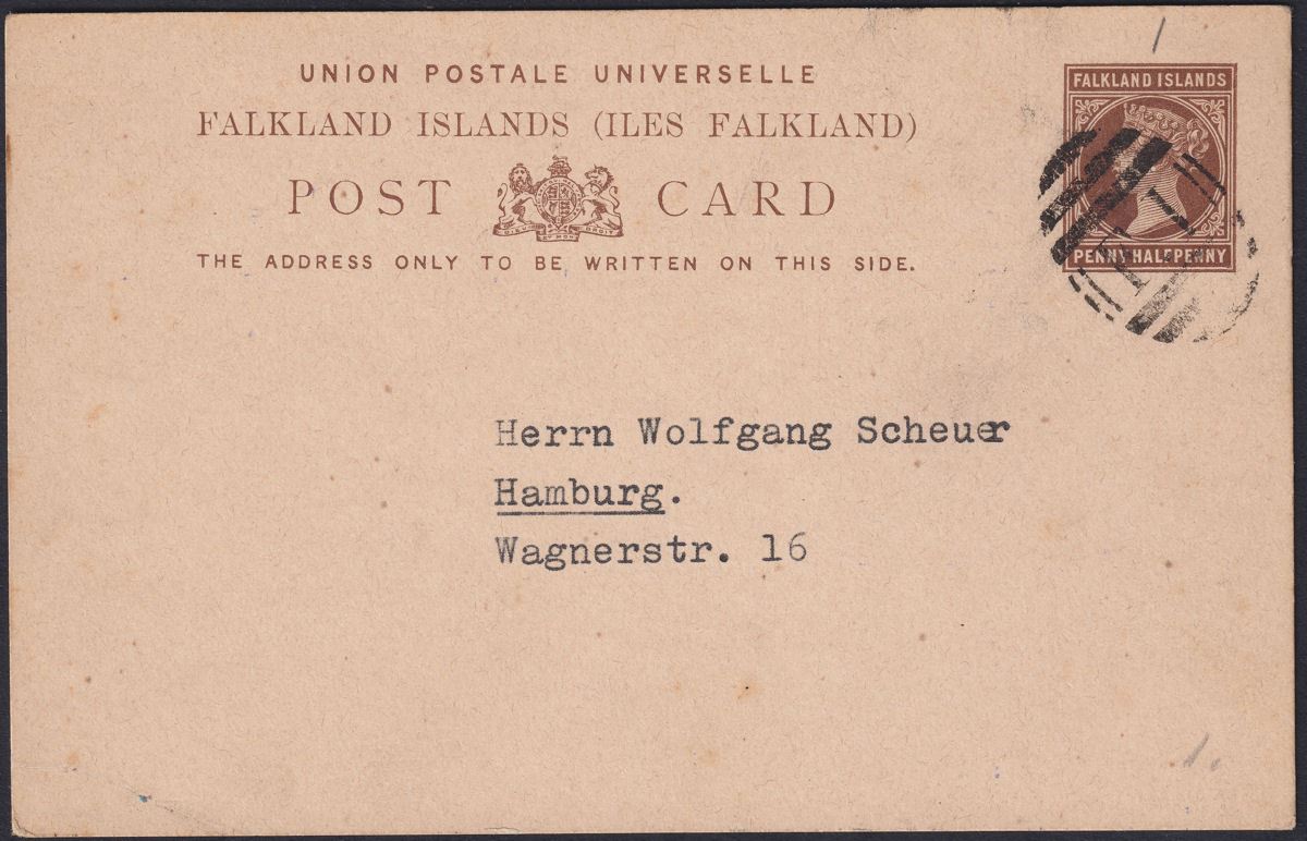 Falkland Islands 1893 QV 1½p Brown Postal Stationery Postcard Used F1 Postmark