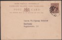 Click for more photos and details Falkland Islands 1893 QV 1½p Brown Postal Stationery Postcard Used F1 Postmark