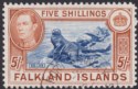 Falkland Islands 1938 KGVI 5sh Indigo and Pale Yellow-Brown Used SG161b cat £90
