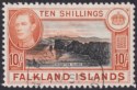 Falkland Islands 1942 KGVI 10sh Black and Light Orange Used SG162a cat £65