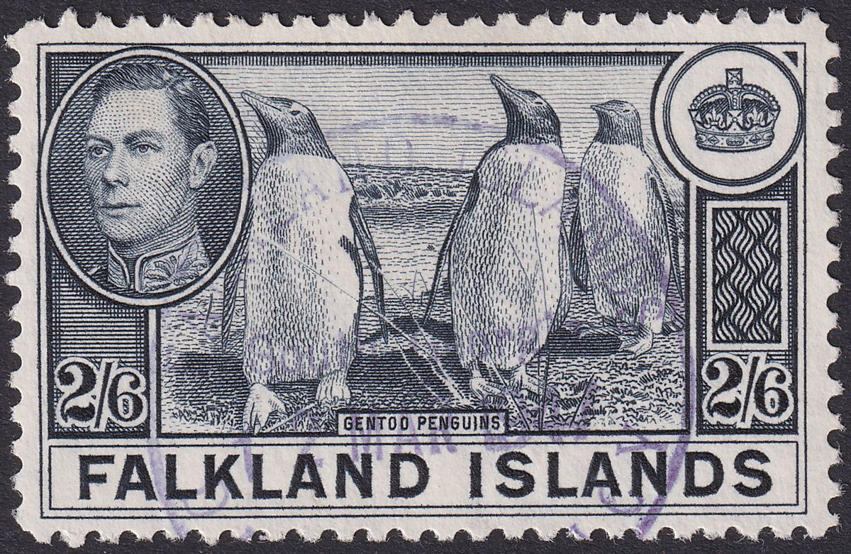 Falkland Islands 1947 KGVI 2sh6d Used with SOUTH GEORGIA Postmark SG Z85 cat £75
