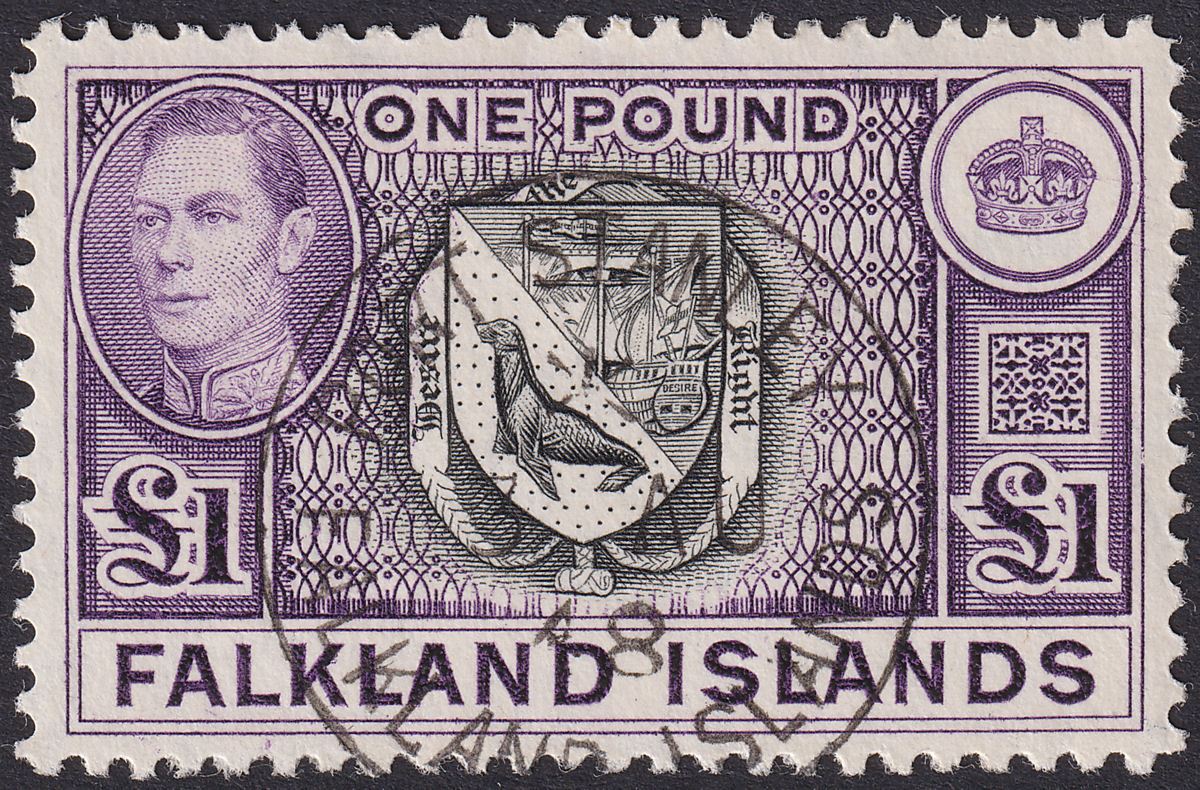 Falkland Islands 1938 KGVI £1 Black and Dull Violet Used SG163 cat £75