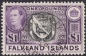 Falkland Islands 1938 KGVI £1 Black and Dull Violet Used SG163 cat £75