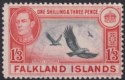 Falkland Islands 1944 KGVI 1sh3d Used with SOUTH GEORGIA Postmark SG Z84 cat £90