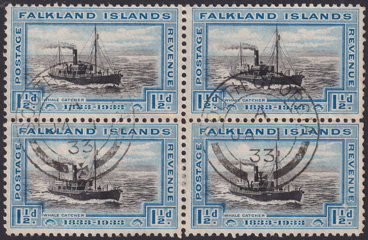Falkland Islands 1933 KGV Centenary 1½d Block Used South Georgia SG Z56 cat £192