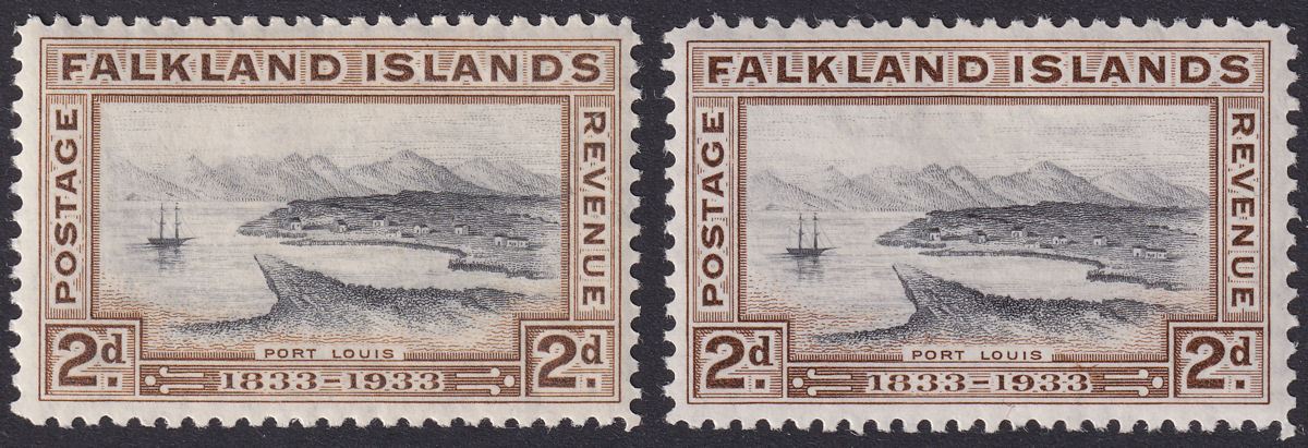 Falkland Islands 1933 KGV Centenary 2d Port Louis Two Shades Mint SG130