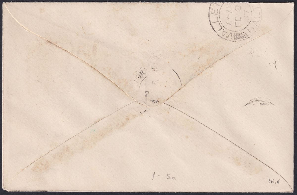 Falkland Islands 1936 KGV Cent 1½d Used Cover FOX BAY Malta Paquebot Postmarks