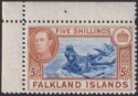 Falkland Islands 1949 KGVI 5sh Dull Blue + Yellow-Brown UM Mint SG161c cat £140