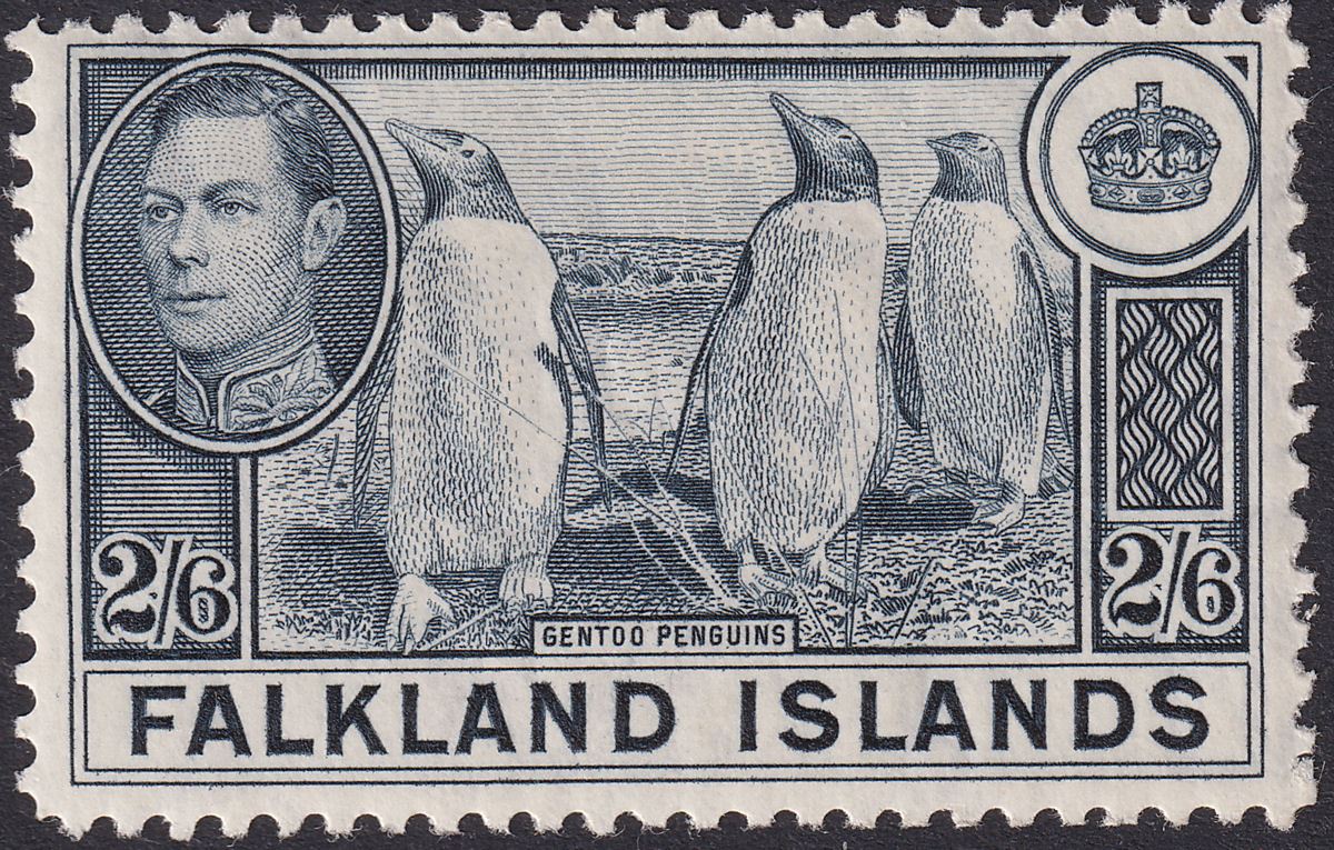 Falkland Islands 1938 KGVI Penguins 2sh6d Slate Mint SG160 cat £60