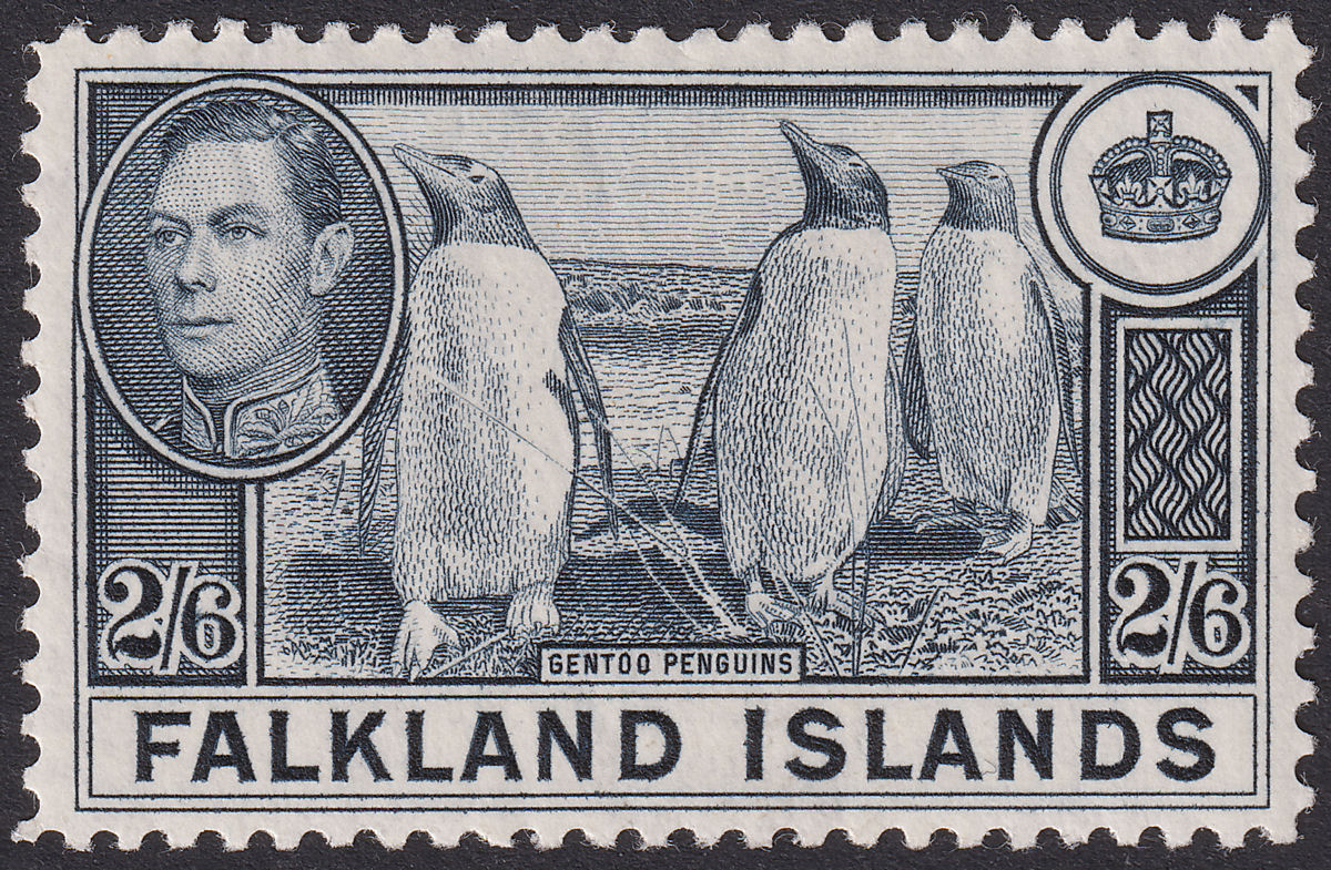 Falkland Islands 1938 KGVI Penguins 2sh6d Slate Mint SG160 cat £60
