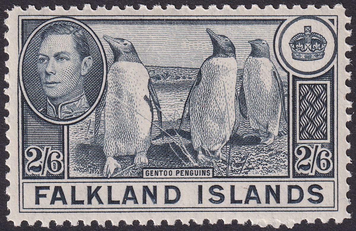 Falkland Islands 1944 KGVI Penguins 2sh6d Slate Mint SG160 cat £60