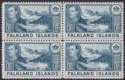 Falkland Islands 1944 KGVI 1sh Dull Blue Block of 4 UM Mint SG158b cat £150