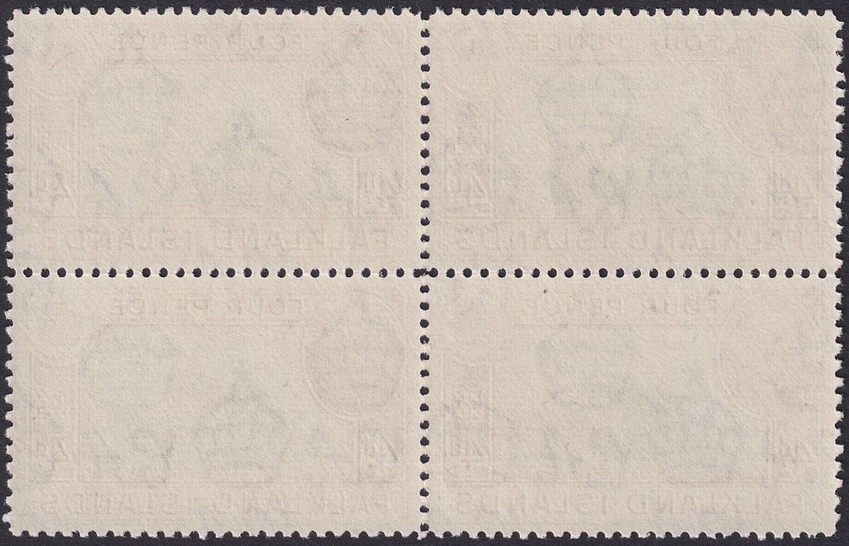 Falkland Islands 1944 KGVI 4d Black and Purple Block of 4 Mint SG154