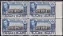 Falkland Islands 1944 KGVI 3d Black + Deep Blue Marginal Block of 4 Mint SG153a