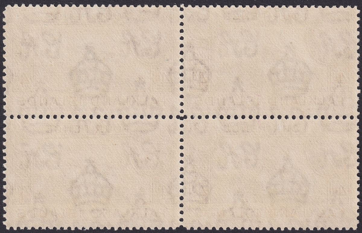 Falkland Islands 1944 KGVI 4d Black and Purple Block of 4 Mint SG154
