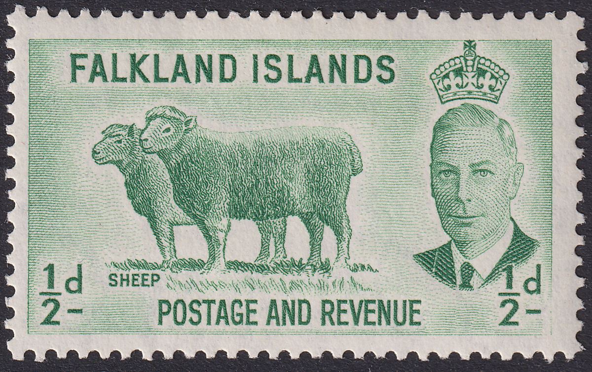 Falkland Islands 1952 KGVI ½d Green with Variety Missing Frame Line Mint SG172v