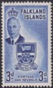 Falkland Islands 1952 KGVI 3d Blue with Variety Printer